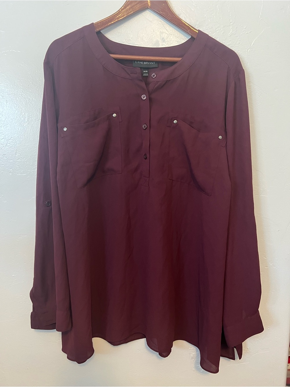 Lane Bryant Plum half Button Tunic Top Size 26/28 EPC Plus